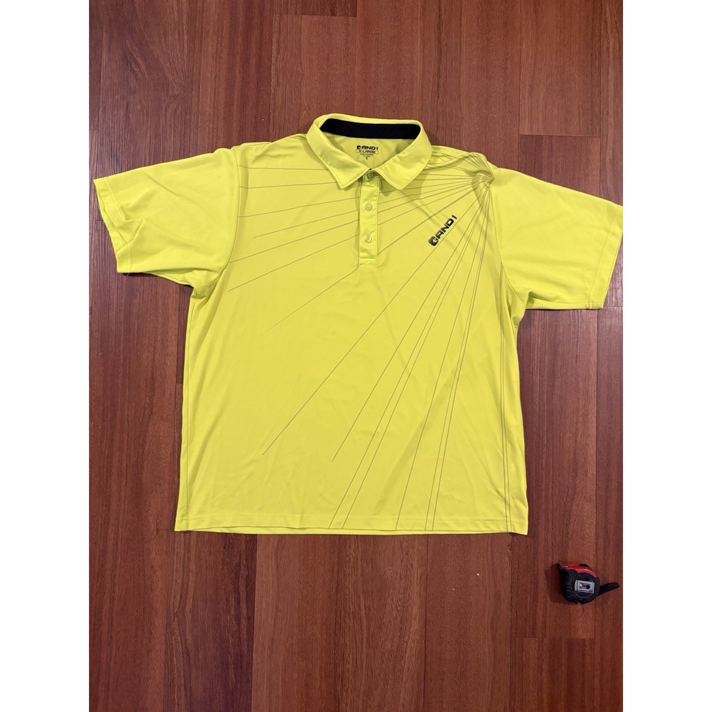 AND1 Men's XL Neon Yellow Performance Golf Polo Shirt Graphic Stripe Athletic